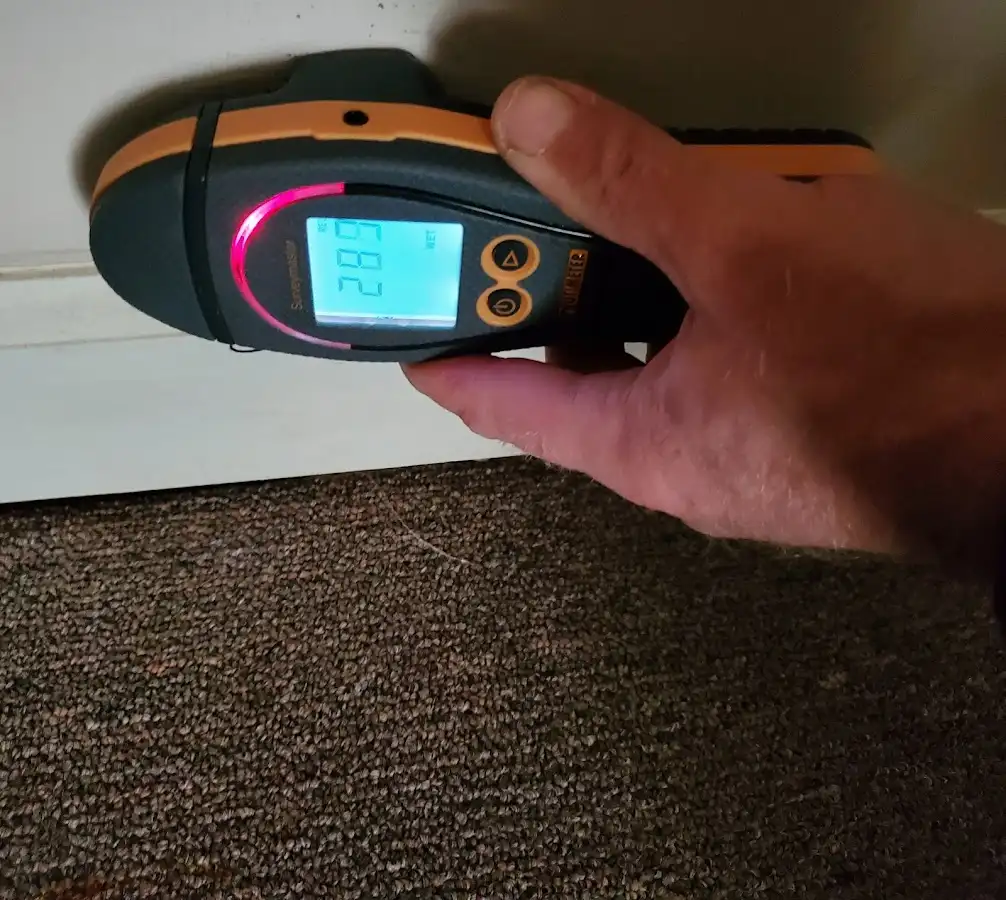 Moisture detection at baseboard during Storm Damage Restoration in Rock Island
